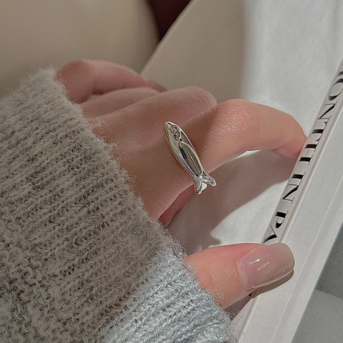 S925 Sterlingsilber Fisch Offener Ring Für Damen Minimalistisch Koreanisch Stil Strass Tier Verstellbarer Fingerring Schmuck