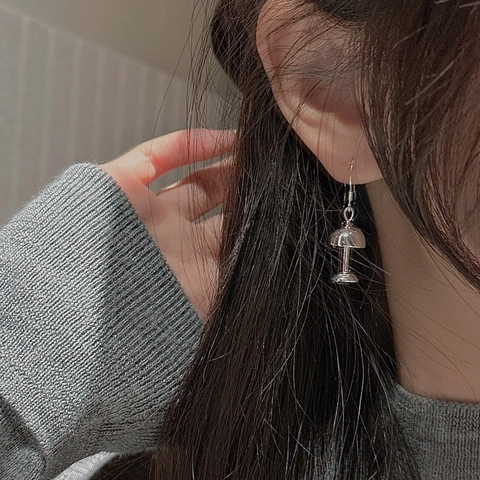 925 Sterling Silver Mushroom Earrings For Women Minimalist Vintage Desk Lamp Shape High Polish Geometric Drop Earrings Jewelry