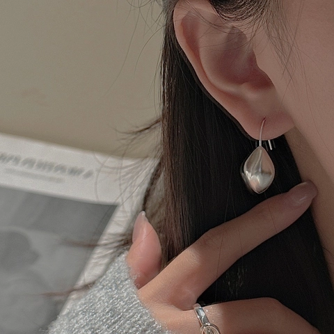 Pendientes de Gota de Frijol Irregulares de Plata de Ley S925 para Mujer Joyería Minimalista de Pendientes de Plata Mate
