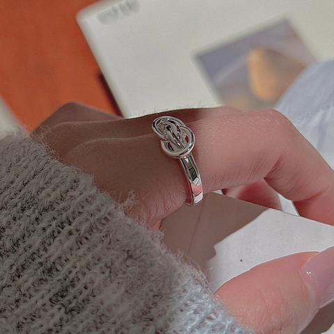 925 Argento Sterling Nodo Anello Aperto Minimalista Regolabile Design Intrecciato Anello da Dito Gioielli Moda per Donna