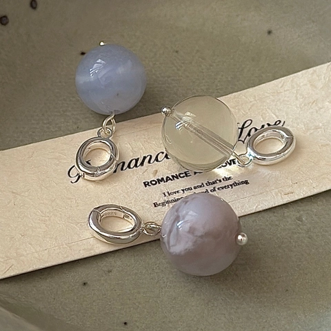 S925 Sterlingsilber Runde Perle Nur Anhänger Ohne Kette Vintage Minimalistisches Design Agat Kristall Stil Damen Schmuck