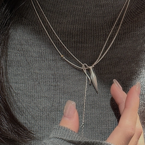 925 Sterling Silver Minimalist Matte Necklace Vintage Streamlined Geometric Pendant Sweater Chain For Women Fashion Daily Jewelry
