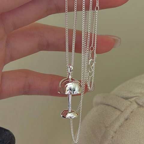 925 Sterling Silver Necklace For Women Korean Niche Design Retro Mushroom Lamp Pendant Long Chain Sweater Necklace Jewelry