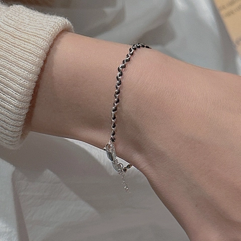 Braccialetto In Corda Rossa Nera Intrecciata In Argento Sterling 925 Stile Coreano Minimalista Gioielli Regalo Per Donne Regolabile
