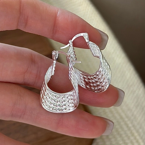 Orecchini a Cerchio in Argento Sterling 925 Con Texture Torta da Donna Design di Nicchia Orecchini in Argento Geometrici Vintage Gioielli