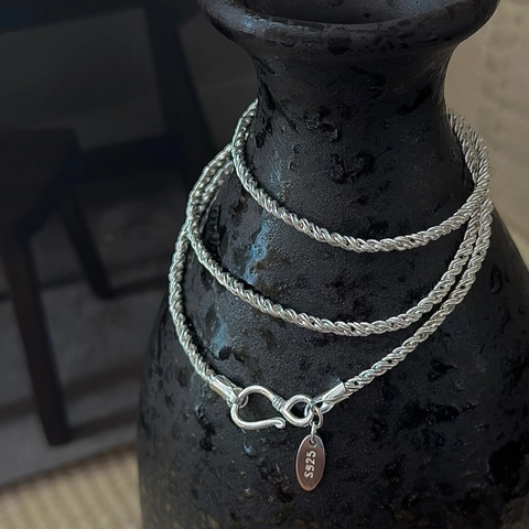 Mujer Collar de Plata de Ley 925 Minimalista Cadena de Cuerda Retorcida Vintage Cierre de Gancho S Elegante Joyería de Clavícula