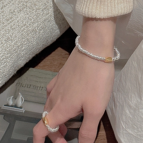 925 Sterlingsilber Armband Für Damen Minimalistischer Kontrast Gold Silber Spiralkette Unregelmäßiger Herzanhänger Schmuck Geschenk
