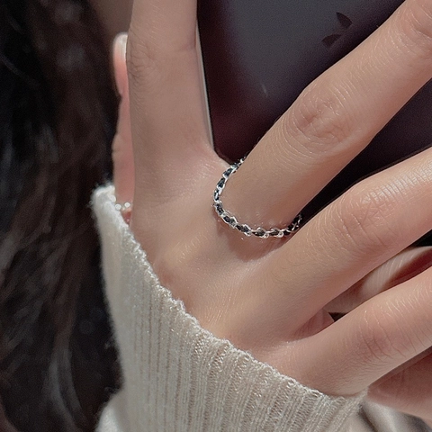 Anello Regolabile in Argento Sterling S925 Stile Coreano con Corda Rossa Anello da Dito a Catena Intrecciata Minimalista per Donna Gioielli Vintage