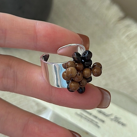 Anillo Abierto de Plata de Ley 925 para Mujer Vintage Minimalista Ajustable Cuentas de Perlas Artificiales Joyería de Moda