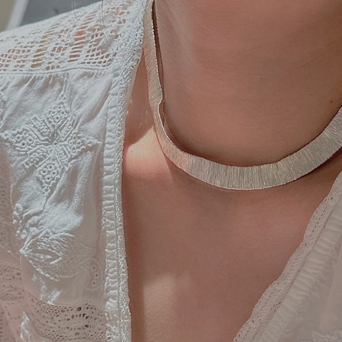 Collar Choker de Plata de Ley S925 para Mujer Diseño Geométrico Retro Cadena de Clavícula Ajustable de Moda