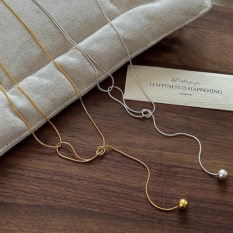 925 Sterling Silver Snake Chain Necklace Vintage Y-Shaped Bead Pendant Clavicle Chain Minimalist Jewelry Gift For Women