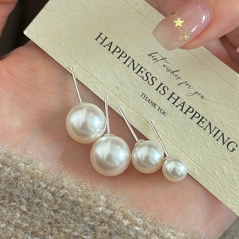 Pendientes de Botón de Perlas Artificiales de Plata de Ley S925 Minimalistas para Mujer Pendientes de Perlas Blancas Redondas Elegantes