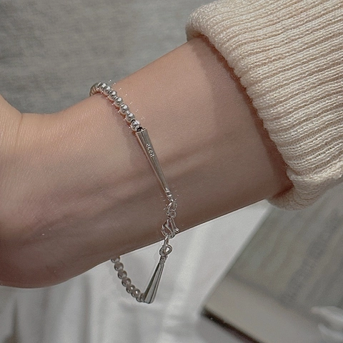 Minimalistisches 925 Sterling Silber Perlenarmband Für Damen Koreanischen Stil Geometrische Metallrohr Chic Mode Schmuck