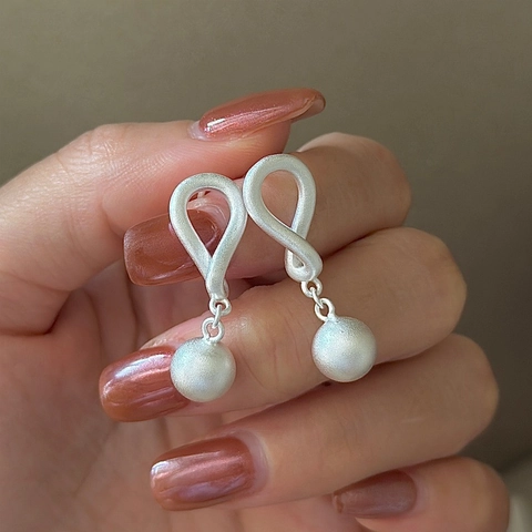 Vintage S925 Sterling Silber Matte Perlen-Ohrhänger Minimalistische Koreanische Künstliche Perlen-Ohrringe Für Damen