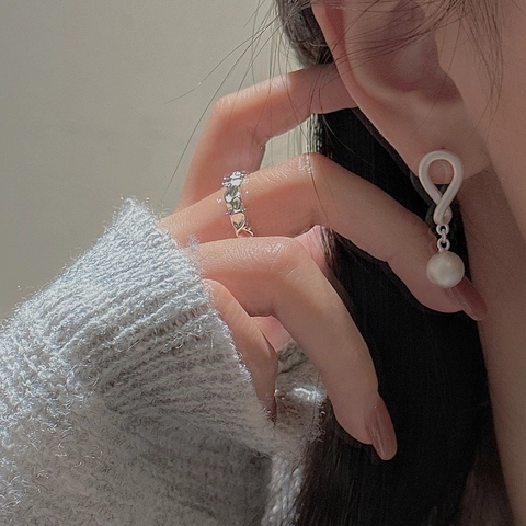 Vintage S925 Sterling Silber Matte Perlen-Ohrhänger Minimalistische Koreanische Künstliche Perlen-Ohrringe Für Damen