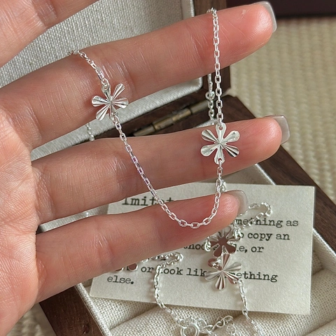 Collar con Colgante de Flor de Plata de Ley 925 Vintage para Mujer Gargantilla Coreana Minimalista de Copo de Nieve Joyería