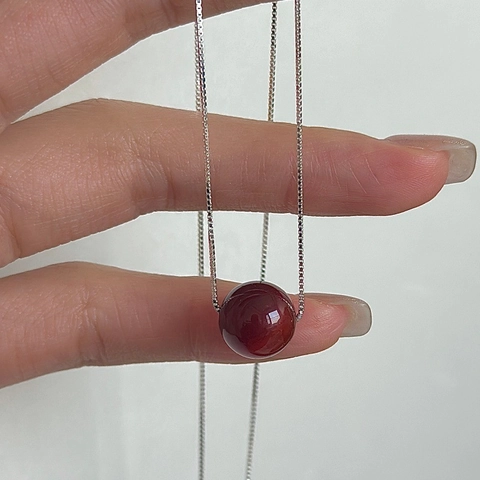 S925 Plata de Ley Minimalista Collar con Colgante de Cuenta Roja para Mujer Retro Estilo Coreano Moda Cadena de Clavícula Joyería Regalo
