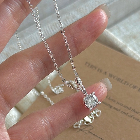 Collar de Colgante de Circonia de Plata de Ley 925 para Mujer Estilo Coreano Retro Circonio Cuadrado Cadena de Clavícula Ajustable Joyería