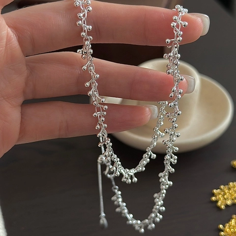 Korean Style 925 Sterling Silver Branch Bead Necklace Minimalist Clavicle Chain Jewelry For Women Daily Fashion Accessories