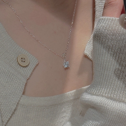 Collar de Colgante de Circonia de Plata de Ley 925 para Mujer Estilo Coreano Retro Circonio Cuadrado Cadena de Clavícula Ajustable Joyería