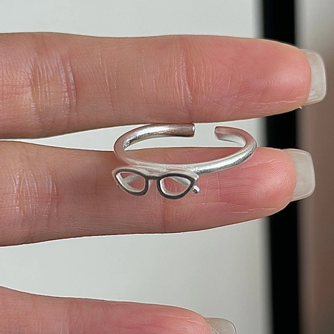 925 Sterlingsilber Retro Sonnenbrille Offener Ring Für Damen Minimalistisch Kreative Brillenform Verstellbarer Fingerring Mode Schmuck Geschenk