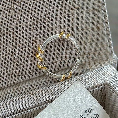 Vintage 925 Sterlingsilber Zweifarbig Reben-Seil-Drehung Verstellbare Offene Ring Geometrisch Minimalistisch Koreanischer Stil Damen Ring