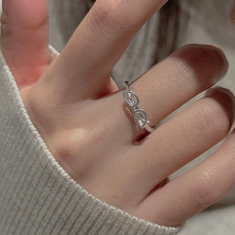 925 Sterlingsilber Retro Sonnenbrille Offener Ring Für Damen Minimalistisch Kreative Brillenform Verstellbarer Fingerring Mode Schmuck Geschenk