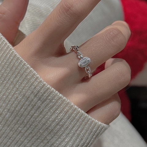 925 Sterling Silver Chain Ring For Women Vintage Minimalist Rhinestone Rectangular Gemstone Soft Chain Ring Fashion Jewelry