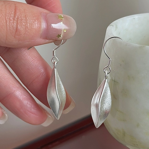 Vintage 925 Sterlingsilber Matte Blatt Ohrhänger Für Damen Minimalistisch Koreanisch Stil Geometrisch Obst Haken Ohrringe Schmuck
