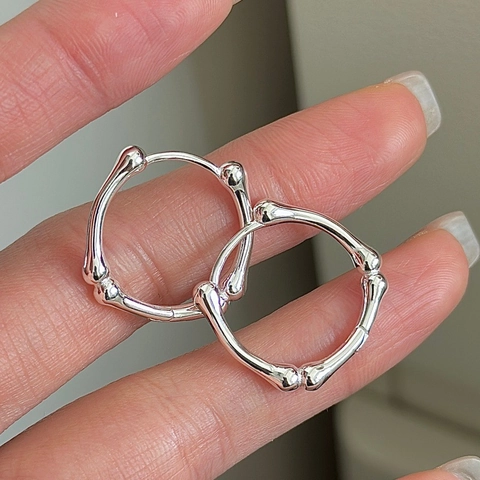 Vintage 925 Sterling Silver Bamboo Joint Hoop Earrings Minimalist Geometric Ear Buckle Fashion Jewelry For Women Gift