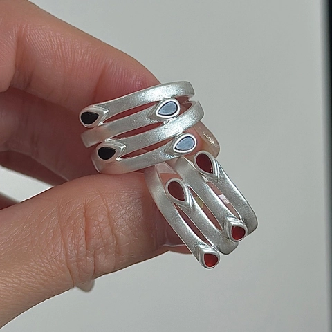 S925 Sterling Silver Retro Water Drop Agate Ring For Women Korean Ins Style Spiral Wrap Adjustable Open Finger Ring Jewelry