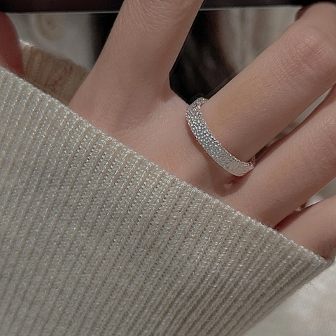 S925 Sterling Silver Hammered Open Ring Retro Textured Adjustable Finger Ring Minimalist Jewelry Gift For Women