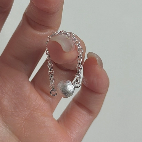Anillo de Cadena Minimalista de Plata de Ley 925 para Mujer Colgante de Cuenta Cepillada Anillo de Eslabones Suaves Joyería de Estilo Coreano