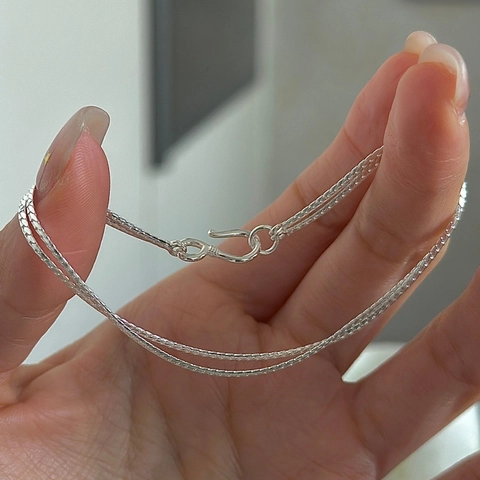 Pulsera de Doble Capa de Plata de Ley 925 para Mujer Pulsera de Cadena Minimalista Vintage Con Cierre de Gancho en S Joyería Coreana