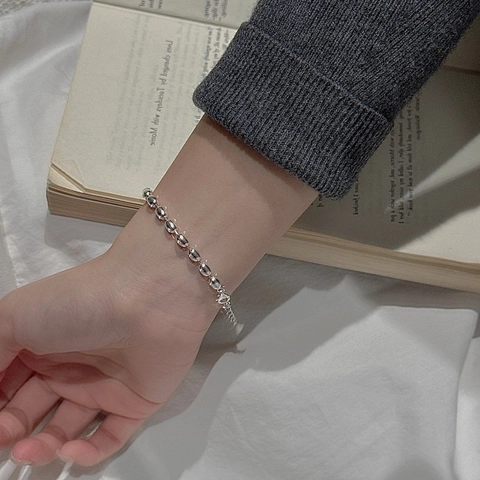 925 Sterling Silver Beaded Bracelet For Women Minimalist Oval Bead Chain Retro Style Adjustable Jewelry Daily Wear Gift