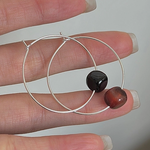 Orecchini a Cerchio in Argento Sterling 925 Donna Design Coreano di Nicchia Vintage Pietra Naturale Chic Gioielli Regalo