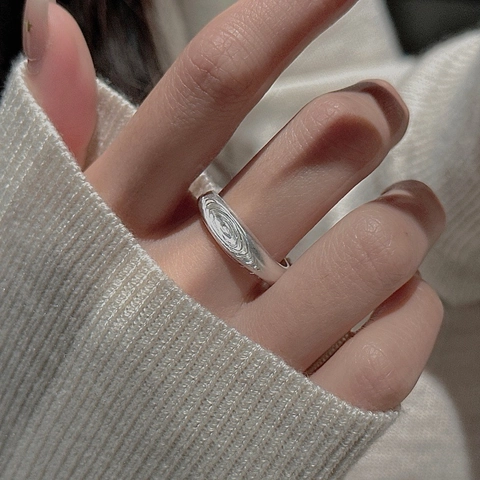 S925 Sterling Silver Ring For Women Retro Matte Water Ripple Texture Adjustable Open Finger Ring Minimalist Niche Jewelry