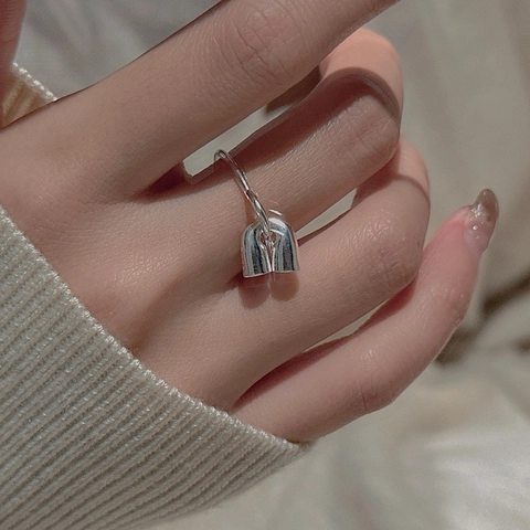 S925 Sterling Silver U-Lock Pendant Ring For Women Retro Korean Design Minimalist Ins Style Delicate Silver Finger Ring Jewelry