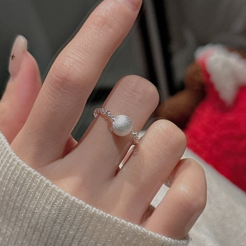 Anillo de Cadena Minimalista de Plata de Ley 925 para Mujer Colgante de Cuenta Cepillada Anillo de Eslabones Suaves Joyería de Estilo Coreano