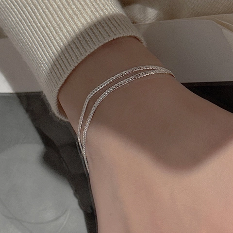 Pulsera de Doble Capa de Plata de Ley 925 para Mujer Pulsera de Cadena Minimalista Vintage Con Cierre de Gancho en S Joyería Coreana
