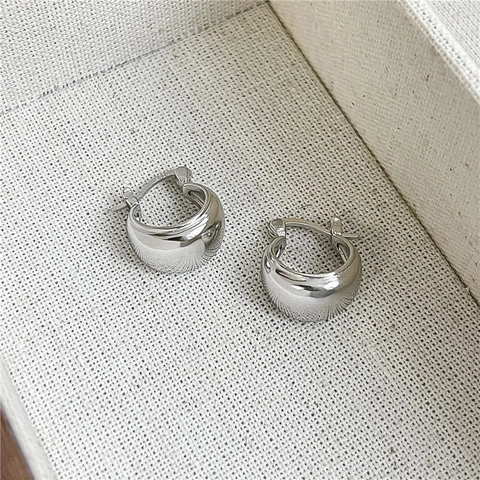 925 Argento Sterling Orecchini a Cerchio Rotondi Minimalista Lucido Largo Huggie Orecchini per Donna Gioielli alla Moda