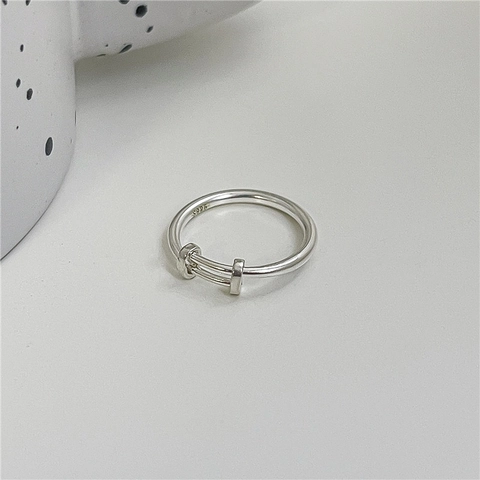 Minimalistischer 925 Sterlingsilber Glatte Oberfläche Push Pull Verstellbarer Ring Für Herren Damen Polierter Paar Fingerring