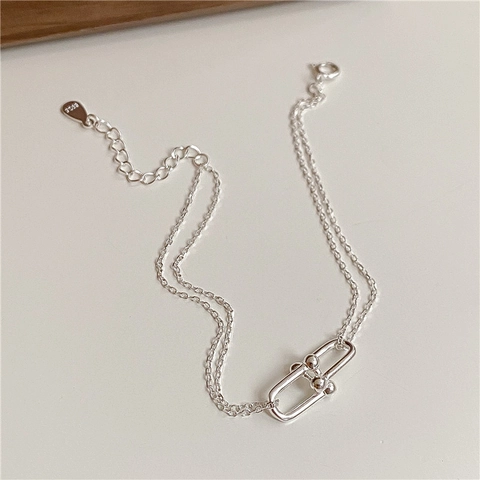 Braccialetto a Doppia Maglia a U in Argento Sterling 925 per Donna Minimalista Geometrico Catena a Doppio Strato Gioiello
