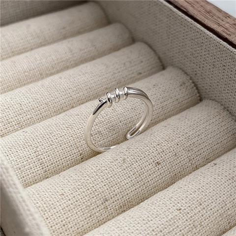 925 Sterlingsilber Umwickelte Linie Offener Ring Minimalistisch Koreanischer Stil Dreifach Verflochtene Kreise Verstellbarer Damen Ring