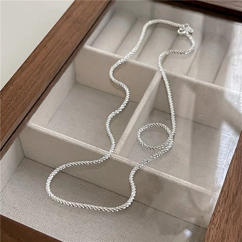 S925 Sterling Silver Sparkle Chain Necklace For Women Italian Minimalist Shimmering Thin Clavicle Chain Bare Chain Jewelry Gift