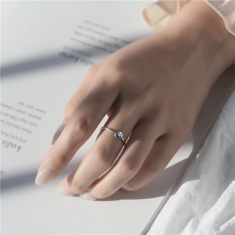 Minimalist 925 Sterling Silver Smile Face Open Ring For Women Adjustable Vintage Finger Ring Jewelry Accessory Gift