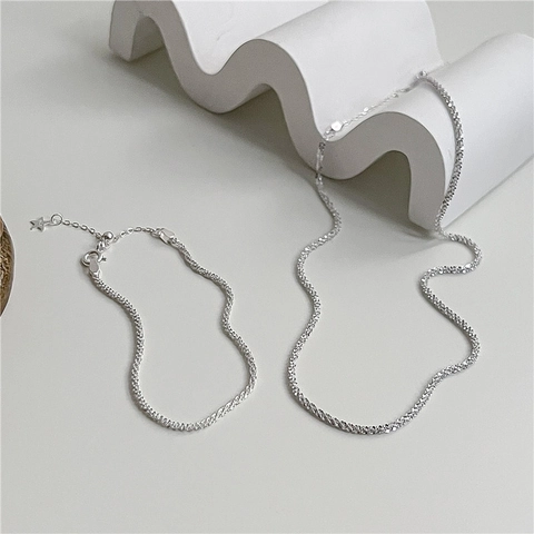 925 Sterling Silver Star Charm Shimmering Chain Necklace And Bracelet Minimalist Italian Design Chic Jewelry Accessory For Women