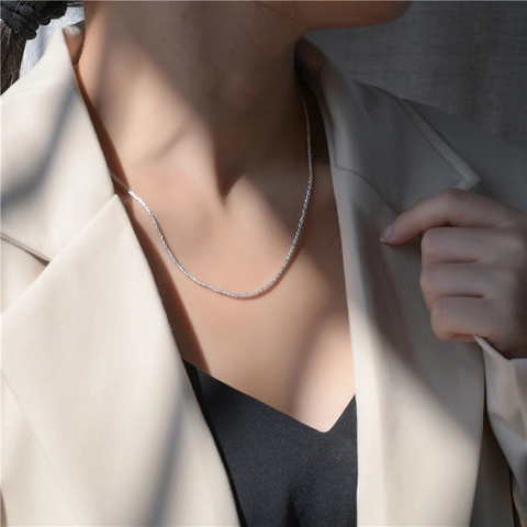 S925 Sterling Silver Sparkle Chain Necklace For Women Italian Minimalist Shimmering Thin Clavicle Chain Bare Chain Jewelry Gift