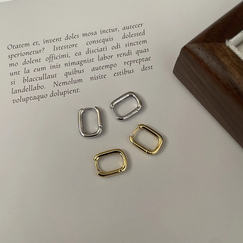 925 Sterling Silver Minimalist U-Shaped Hoop Earrings For Women Men Unisex Geometric Rectangular Polished Gold Silver Earrings