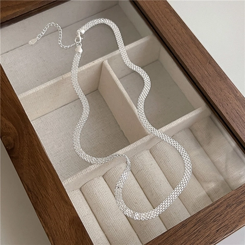 Collana a Maglia Intrecciata Italiana in Argento Sterling 925 per Donna Catena Minimalista Scintillante Gioielli di Alta Qualità